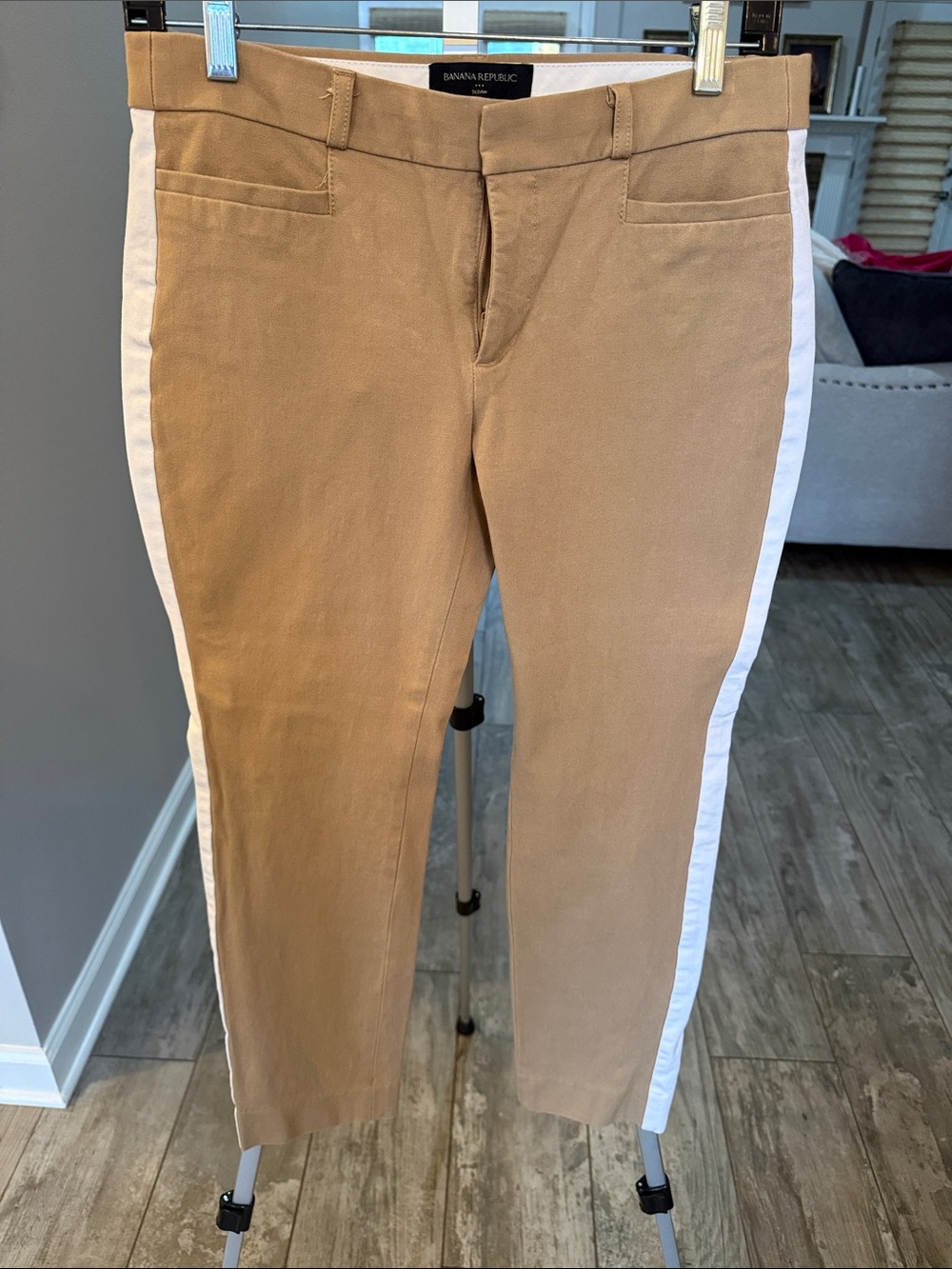Banana Republic Sloan Camel Cropped Skinny Pants with White Side Stripe